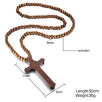 Rosary Necklace Large Wood Jesus Christ Cross Pendant With Wooden Beads Sweater Chain Jewelry Dad  Boyfriend Valentine's Gift