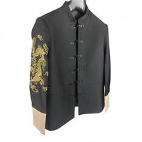 Men's Chinese Style Slim Fit Tang Suit Set with Stand Collar and Frog Buttons - Zhongshan Inspired Wedding and Performance Wear. S - Up to 96 jin