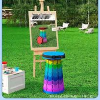 Portable Folding Telescopic Fishing & Camping Stool - Space-Saving Round Rainbow Design Small Green Rainbow Folding Stool