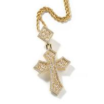 THE BLING KING Rainbow Gems Prismatic Cross Pendant Chain Iced Out Cubic Zirconia 3D Cham Necklace Fashion Hiphop Jewelry 3mm Rope chain