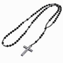Religious Cross Pendant Chain With Hematite And Blue Goldstone For Men Stylish Accessory BlackMatte