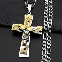 Christian Cross Jesus Stainless Steel Pendant Necklace for Women Men Gold Silver Color Crucifix Rosary Chain Party Jewelry Gift