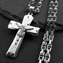 Christian Portuguese Bible Jesus Cross Necklace Cruz Pendant for Men Women Stainless Steel Gold Color Punk Chain Jewelry Gift