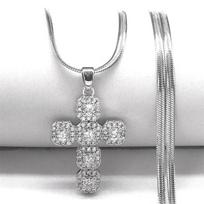 Shiny Full Crystal Zircon Cross Pendant Necklace for Women Men Stainless Steel Christian Necklaces Jewelry collier femme GG41-18