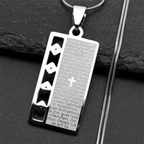 Spanish Lord's Prayer Bible Verse Jesus Cross Chain Necklace for Women Men Stainless Steel Christian Our Father Medal Jewelry