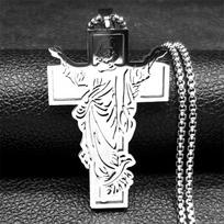 Christian Jesus Cross Pendant Necklace for Women Men Stainless Steel Gold Silver Color Crucifix Chain Amulet Jewelry Gift
