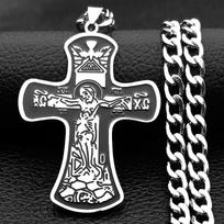 Vintage Jesus Crucifix Orthodox Greek Cross Necklace For Men Women Punk Stainless Steel Christian Pendant Amulet Jewelry Gift