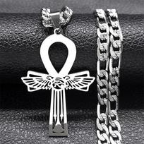 Ankh Egyptian Cross Eye of Horus Wings Snake Necklace Men Stainless Steel Key of Life Cuban Chain Necklaces Jewelry N9730S05