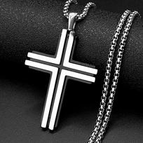 Stainless Steel Double-layer Cross Necklaces for Men Women Silver Black Color Hip Hop Crucifix Male Box Chain Necklace Jewelry