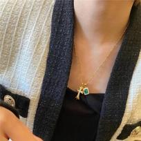 Emerald and Diamond Double Layer Cross Necklace in K Gold for Women - Luxury European & American Style with Heart Pendant