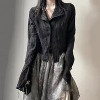 Karrram Gothic Black Shirt Yamamoto Style Dark Aesthetic Blouse Women Irregular Designer Clothes Emo Alt Clothes Grunge Tops S juoda