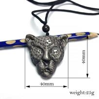 Authentic Black Obsidian Leopard Head Men's Pendant