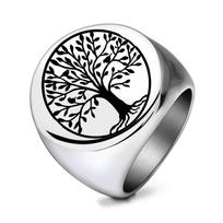 European-American 22MM Laser Engraved Tree of Life Stainless Steel Ring for Women Size 7