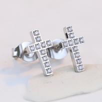 Stylish 6MM Stainless Steel Zircon Cross Earrings