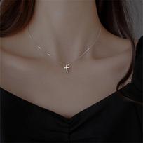 Beixi 925 Sterling Silver Cross Necklace - Women's Cold Style Simple Elegant Collarbone Chain 925 Silver