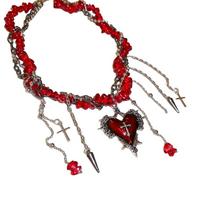 Jewelry Halloween Cross Necklace Gravel Bead Love Metal Clavicle Chain Double Layer Choker  Women