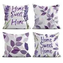 Purple Lavender Flowers Pillowcases Floral Illustration Art Painting Pillow Case Decorative Throw Pillow Cover For Home Sofa 4PCS