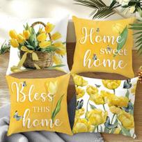 4Pcs, Yellow Tulip Butterfly Pillow Covers, Single-Sided, Zipper Closure, Washable Polyester - Perfect for Sofa, Living Room, Bedroom Decor 4PCS