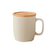 with Wood Lid Ceramic Mug 400ml Breakfast Cup Beautiful Coffee Cup  Office White-With Wood Lid