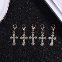 5/10Pcs Crystal Cross Alloy Pendant Charms With Lobster Buckle Keychain For DIY Jewelry Craft Making Accessories