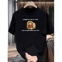 Men's Casual Black T-Shirt with Coming Out of My Cave Graphic Print-Round Neck, Short Sleeve, Summer Tee, Unique Gift for Men, Everyday Tshirt S juoda