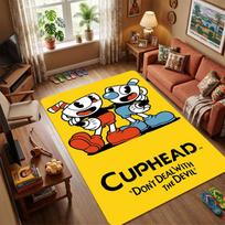 The Art of Cuphead Area Rug, Non-Slip Floor Mat with Retro Cartoon Print, Durable Carpet for Living Room, Bedroom, Kids Playroom, Great Gift for Fans 40x60cm( 15x23in )
