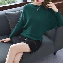 Spring Autumn New Korean Version Loose and Slim One Line Neck Bat Sleeve Sweater Women's Knitted Bottom Shirt Autumn and Winter One Size