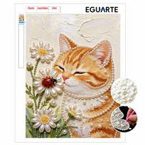 Frameless Pearl Painting Kit Cute Cat with Ladybug DIY 3D Bead Art Canvas Relaxing Handmade Craft for Adults Home Decor 30x40cm