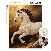 DIY Pearl Bead Art Canvas Horse Pattern Frameless Creative Craft Painting Kit for Relaxing Home Wall Decoration 30x40cm