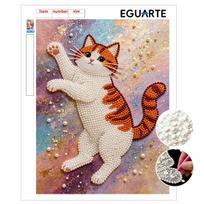 DIY Pearl Bead Art Canvas Cat Pattern Frameless Creative Craft Painting Kit for Relaxing Home Wall Decoration 30x40cm