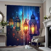 2pcs, 2D flat Party Window Curtains Eid al Fitr Mubarak 100% Polyester,Without Electricity Family Party Decoration Suitable for 60×150cm(23.6×59in)