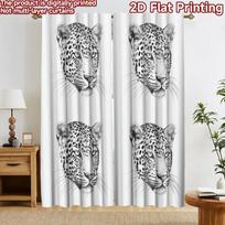 2D flat printing 2pcs Curtain Curtain Leopard Faces Illustration Digital Printed Polyester Drapes Family Party Use for Indoor 60×150cm(23.6×59in)