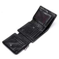 Trifold Genuine Leather Vintage Wallet Short RFID Anti-Theft Money Sleeve Multi-Card Slot Oil Wax Cowhide Wallet for Men juoda