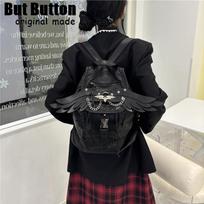 Gothic Lolita Y2K Dark Fashion School Bag Teenager PU leather wing Pendant Pasting Millenium high-capacity Handbag Bag Tote juoda