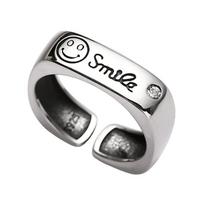Beixi Smiling Face Wide Band Ring: Women's 925 Sterling Silver, Stylish Square Design, Trendy and Simple. Adjustable Open