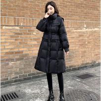 Slim-Fit and Waist-Hugging Women's Down Coat for Winter, Mid-Length Style with Thicken Navy Collar, Warm and Cozy M