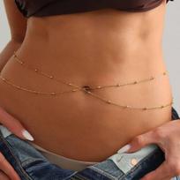 IngeSight.Z Fashion Sexy Stainless Steel Double Layer Cross Belly Chains Summer Waterproof Gold Color Waist Chain Body Jewelry