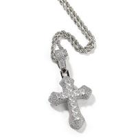 European Hip Hop Cross Pendant Ornaments Necklace Large Copper Inlaid Purple Zircon Light Luxury Sweater Necklace 3mm24inch