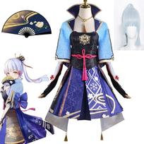 Game   Kamisato Ayaka Cosplay Costume Lolita Dress Skirt Wig Outfits Fantasia Anime Girls Party Disguise Clothes L-(Full set+wig) black