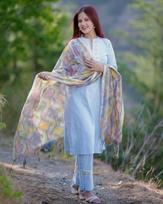 Indiškas moteriškas viršus tunika kurta kelnės dupatta rinkinys vakarėliui dizainerio kurti salwar kostiumas S