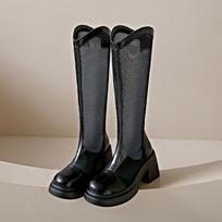 Fashion Women's High Boots Summer Thin Round Head Gauze Hollow Breathable Platform High Fashion Boots 35