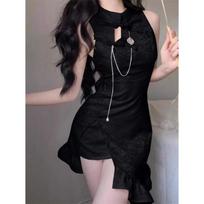 Sleeveless Ruffled Fishtail Cheongsam Dress - Slim Fit for Women L