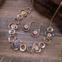 New color painting oil hollow flower earrings necklace set, women's fashion high-end flower necklace