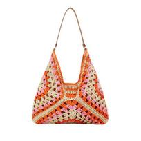Boho Pintas Krepšys Moterims Spalvinga Austa Rankinė Didelės Talpos Hobo Krepšys Peties Krepšys Kasdieniam Naudojimui Paplūdimiui Kelionėms Šventėms oranžinė