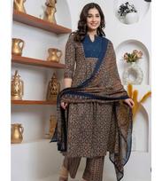 Women Designer Cotton Salwar Suit Kurti Indian Bollywood Top Tunic Salwar Kameez M