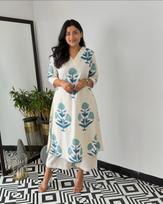 Women Designer Cotton Cord Set Indian Bollywood Party Wear Top Tunic Kurta Pant Set Dress M