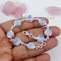 Solid 925 Sterling Silver Round Moonstone Gemstone Handmade Boho Designer Birthstone Gift Adjustable Bracelet 7 inch