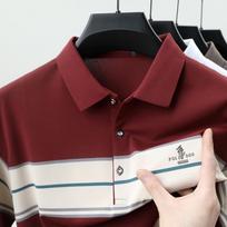TrendHub prabangus vyriškas trumpomis rankovėmis polo marškinėlis dryžuotas viršus ženklelis originalus dizainas golfo laisvalaikio verslo marškinėlis M raudona