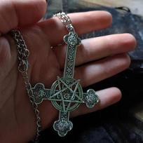 Gothic Inverted Cross Necklace Punk Carved Charm Choker For Women Men Retro Pagan Jewelry
