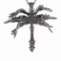 Gothic Jesus Wings Cross Pendant Necklace Large Vintage Dark Punk Religious Jewelry for Men Women
